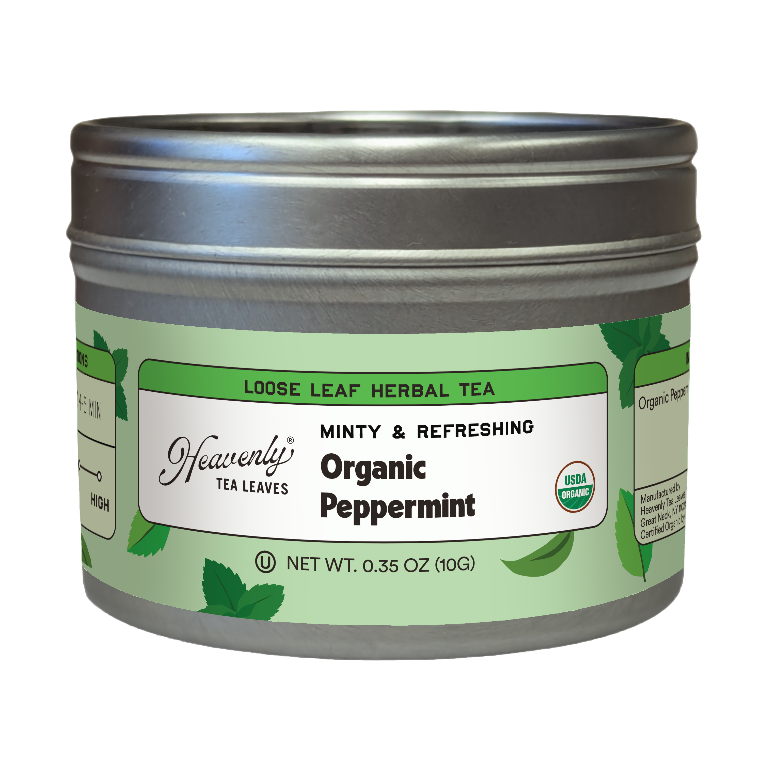 Organic Peppermint, Clear Top Loose Leaf Herbal Tea Tin