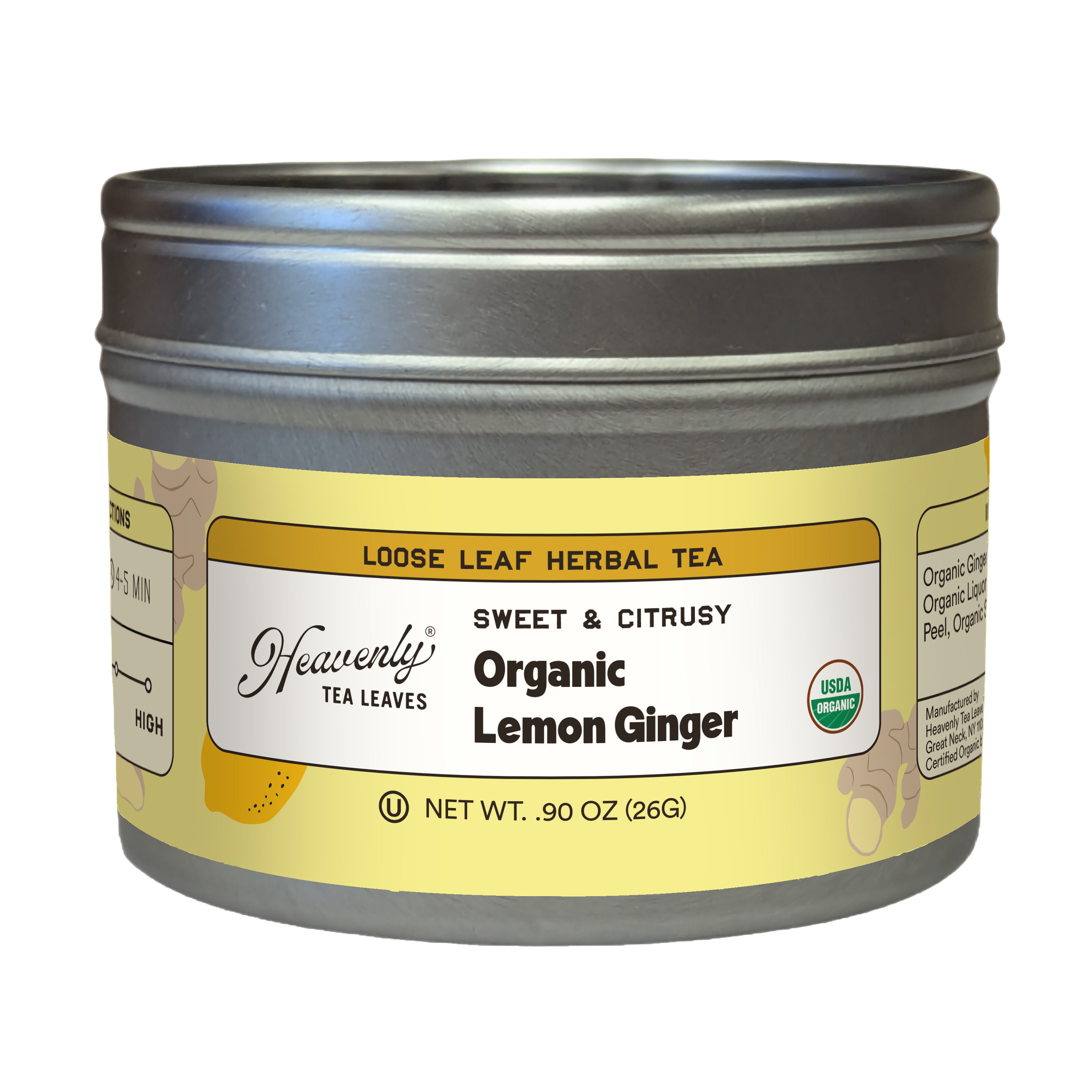 Organic Lemon Ginger, Clear Top Loose Leaf Herbal Tea Tin