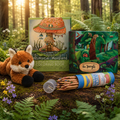 A Woodland Adventure children's woodland gift bundle featuring Barnsworth Bear plush, woodland coloring book, picture book, and colored pencils.